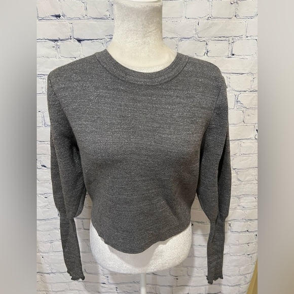 ZARA Women's Grey Long Sleeve Sweater Crop Top ~ Size Medium - Picture 2 of 8
